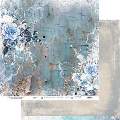 Papel decorativo com flores azuis e textura rachada azul e bege