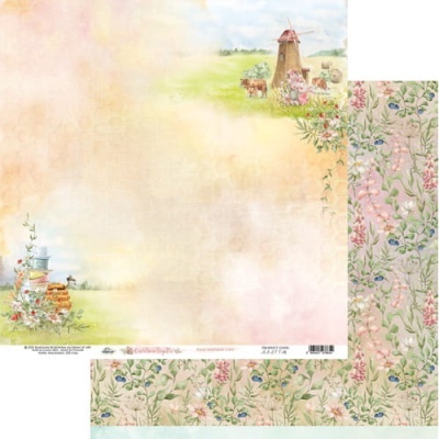 Papel decorativo de scrapbooking com desenho de campo e padrão floral