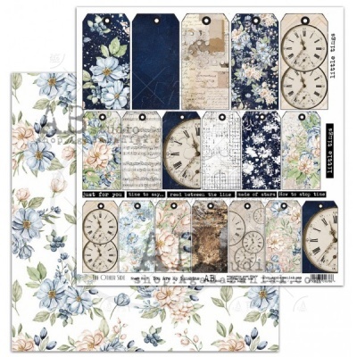 Etiquetas decorativas com temas florais e relógios antigos