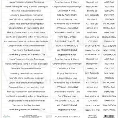 Folha de Frases - Mintay Basic - Words - Love & Marriage