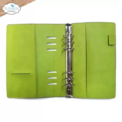 Organizador de argolas verde em imitação de couro aberto