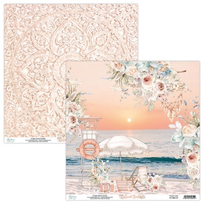 Folha dupla scrapbooking padrão floral e cena de praia ao pôr do sol
