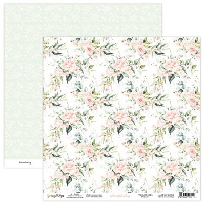 Papel decorativo com padrão floral rosa e verde para scrapbooking