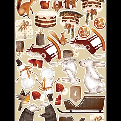 Adesivos de animais, bolos, bolachas, e elementos festivos de inverno