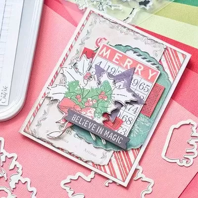 Sizzix Framelits Die w/Stamps by 49 and Market A5 Pencil Line Holly (12+5pcs) (666710)