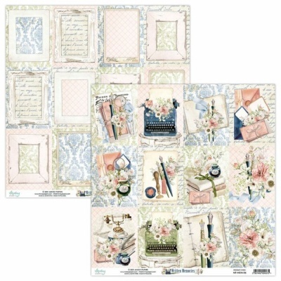 Papel decorativo vintage para scrapbook com motivos de escrita e flores