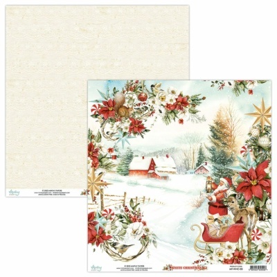 Papel decorativo natalício com Papai Noel e padrões florais e vegetais