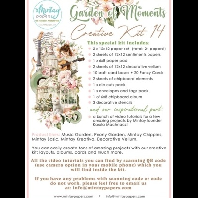 Kit criativo Garden of Moments Creative Kit 14 da Mintay Papers com descrição do conteúdo