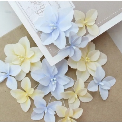 Flores "Charme" de hortênsia tons azul e amarelo