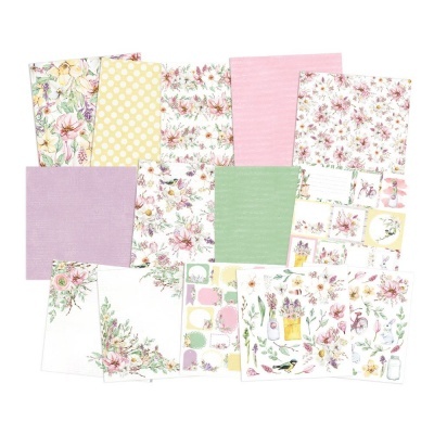 Conjunto de papéis decorativos florais coloridos e autocolantes diversos