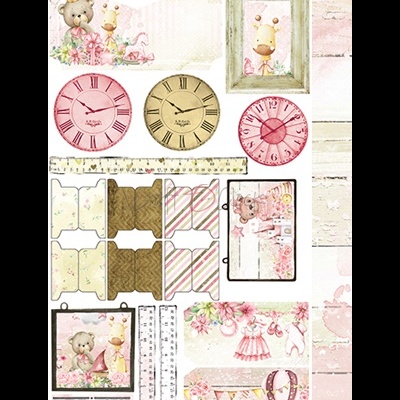 Papel para recorte com desenhos infantis em rosa e bege