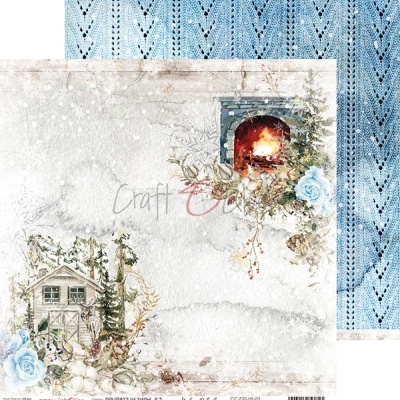 Papel decorativo para scrapbooking com ilustrações campestres e lareira