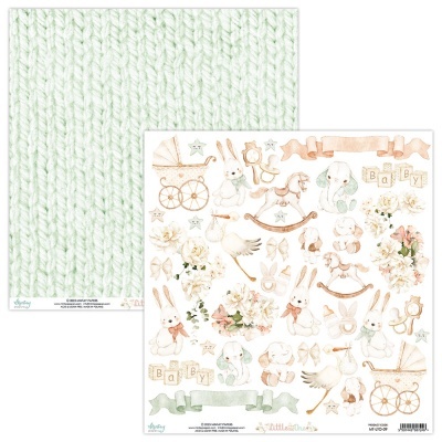 Papel decorativo para scrapbooking com padrão de tricô e ilustrações vintage