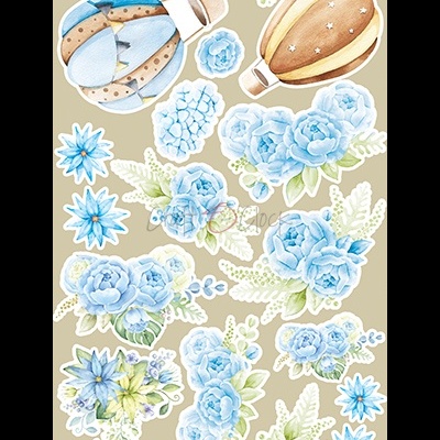 Autocolantes decorativos de flores azuis e elementos em vidro