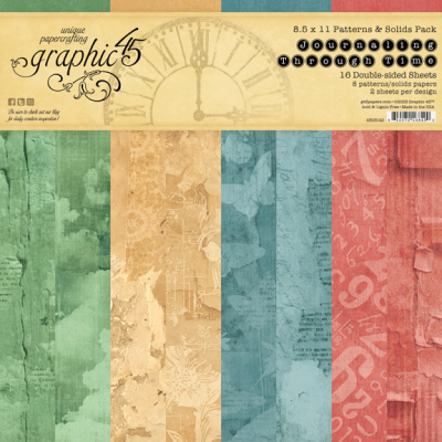 Journaling Through Time - Graphic 45 - pack padrões e sólidos tamanho A4