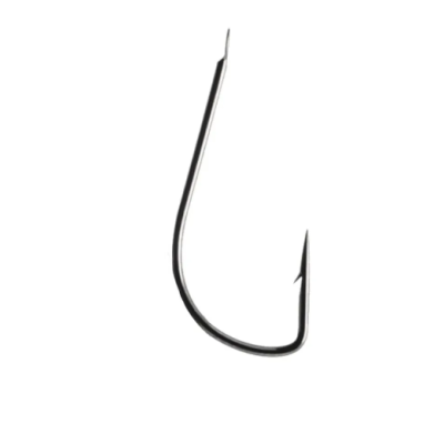 Anzol de pesca metálico preto com ponta afiada e farpa