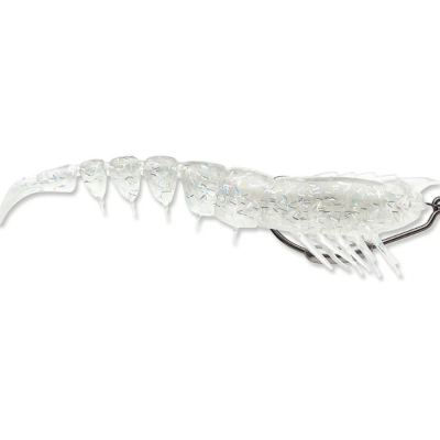 Isca artificial de pesca em forma de camarão transparente com brilho prateado