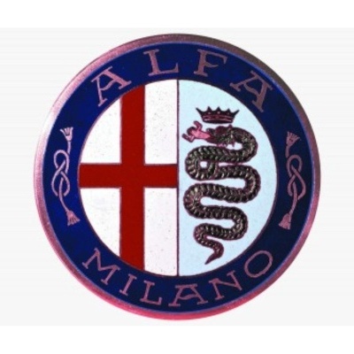 Emblema redondo da Alfa Romeo com cruz vermelha e serpente com coroa