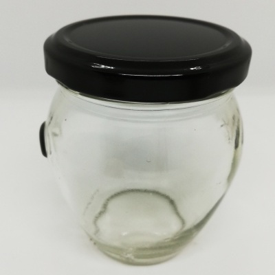 Frasco de vidro transparente com tampa preta