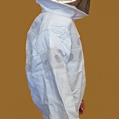 Blusão de apicultor branco com rede preta e logotipo Apisfilanis