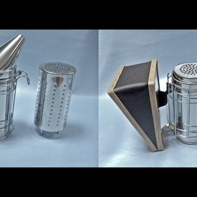 Dispositivos metálicos para fumageiro apícola com detalhes pretos