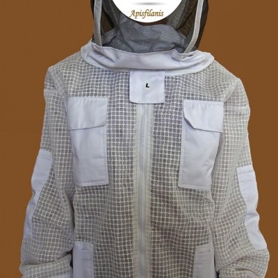 Casaco de proteção apícola branco com rede e capuz face shield