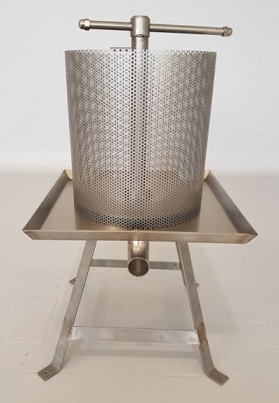 Prensa de aço inoxidável com cilindro perfurado e suporte