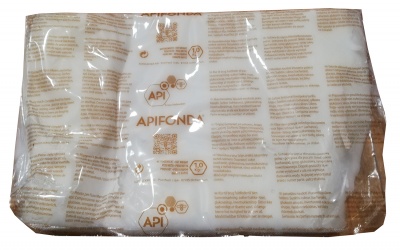 Pacote embalado de lenços de papel branco com texto castanho claro