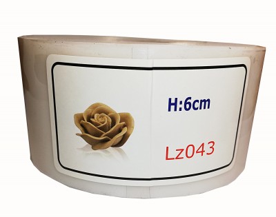 Etiqueta adesiva branca com imagem de rosa castanha e texto H:6cm Lz043