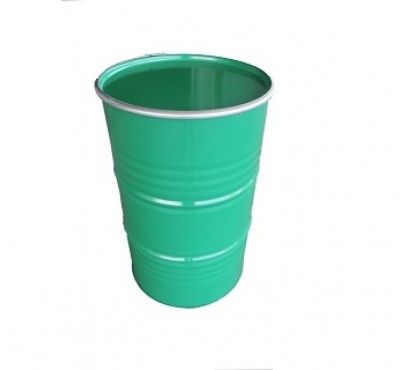 balde cilíndrico verde com borda metálica prateada