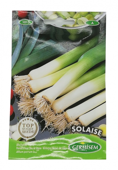 Pacote de sementes SOLAISE com fotografia de alho-francês branco e verde da GERMISEM