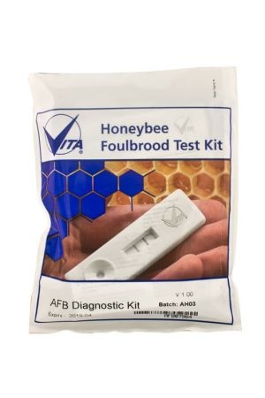 Kit de teste Honeybee Foulbrood com cassete de teste e embalagem branca com imagem de favo de mel