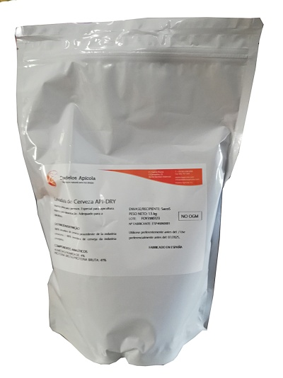 Sacola branca opaca com etiqueta de fermento de cerveja API-DRY
