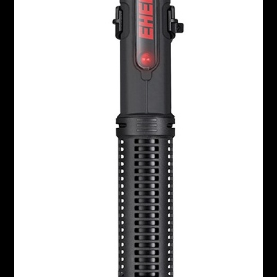 Aquecedor portátil preto com ventilações e marca EHEIM em vermelho