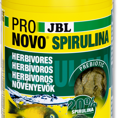 Embalagem amarela de alimento JBL PRO NOVO SPIRULINA para peixes herbívoros, flakes tamanho M