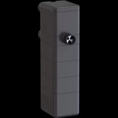 Filtro interno preto para aquário com forma rectangular e botão rotativo frontal