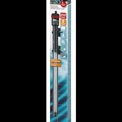 Aquecedor eletrónico EHEIM thermo 250W para aquários com embalagem azul e detalhes em laranja