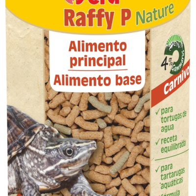 Frasco amarelo de alimento Sera Raffy P Nature para tartarugas aquáticas com 55 g