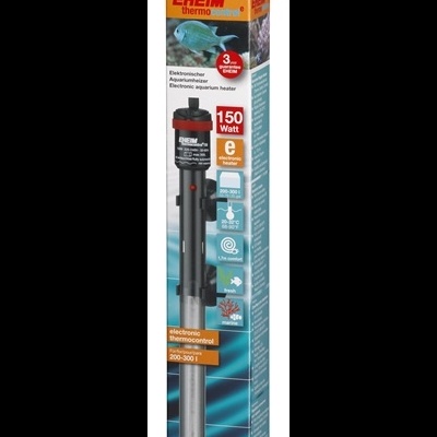 Aquecedor eletrónico para aquário EHEIM Thermo 150W em caixa azul e laranja