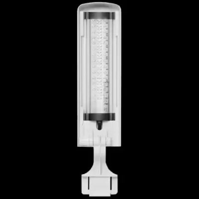 Dispensador branco de luvas com cilindro transparente e fundo preto