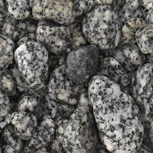 Pedras de granilite cinza claro e preto com textura rugosa.