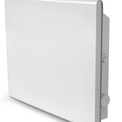 Radiador elétrico de painel branco com botão e interruptor lateral