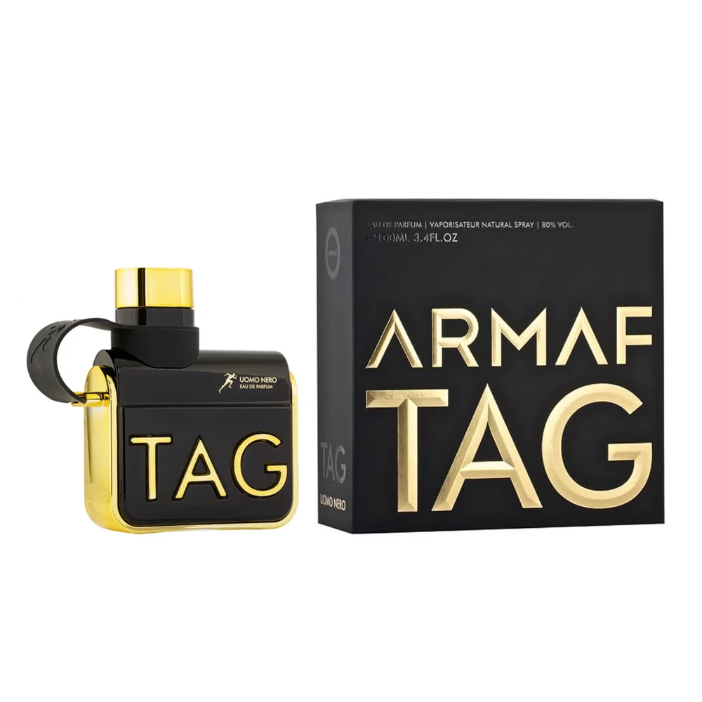 Tag Him Uomo Nero Armaf Masculino 100ml Frasco e caixa de perfume Armaf TAG preto e dourado