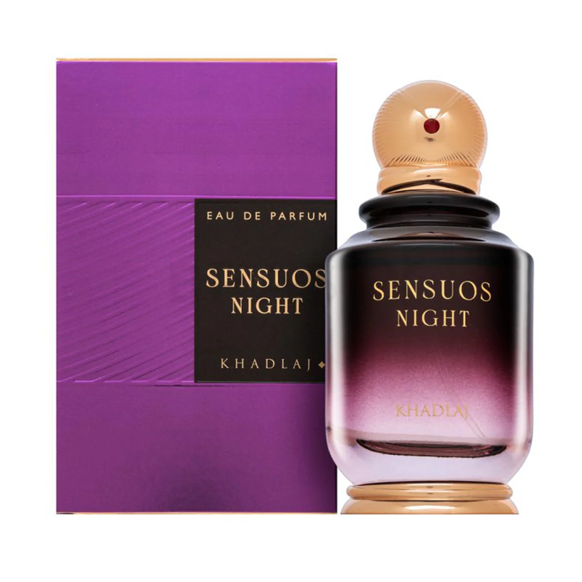 Sensuous Night Eau de Parfum | Khadlaj 100ml Frasco de perfume Sensuos Night da Khadla com caixa roxa