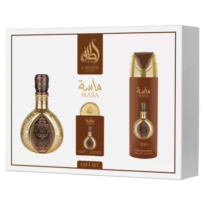 Lattafa Masa Gift Set – Conjunto de Perfumes Unissex | Fragrância Floral Frutada de Luxo Lattafa Masa Gift Set – Conjunto de Perfumes Unissex | Fragrância Floral Frutada de Luxo