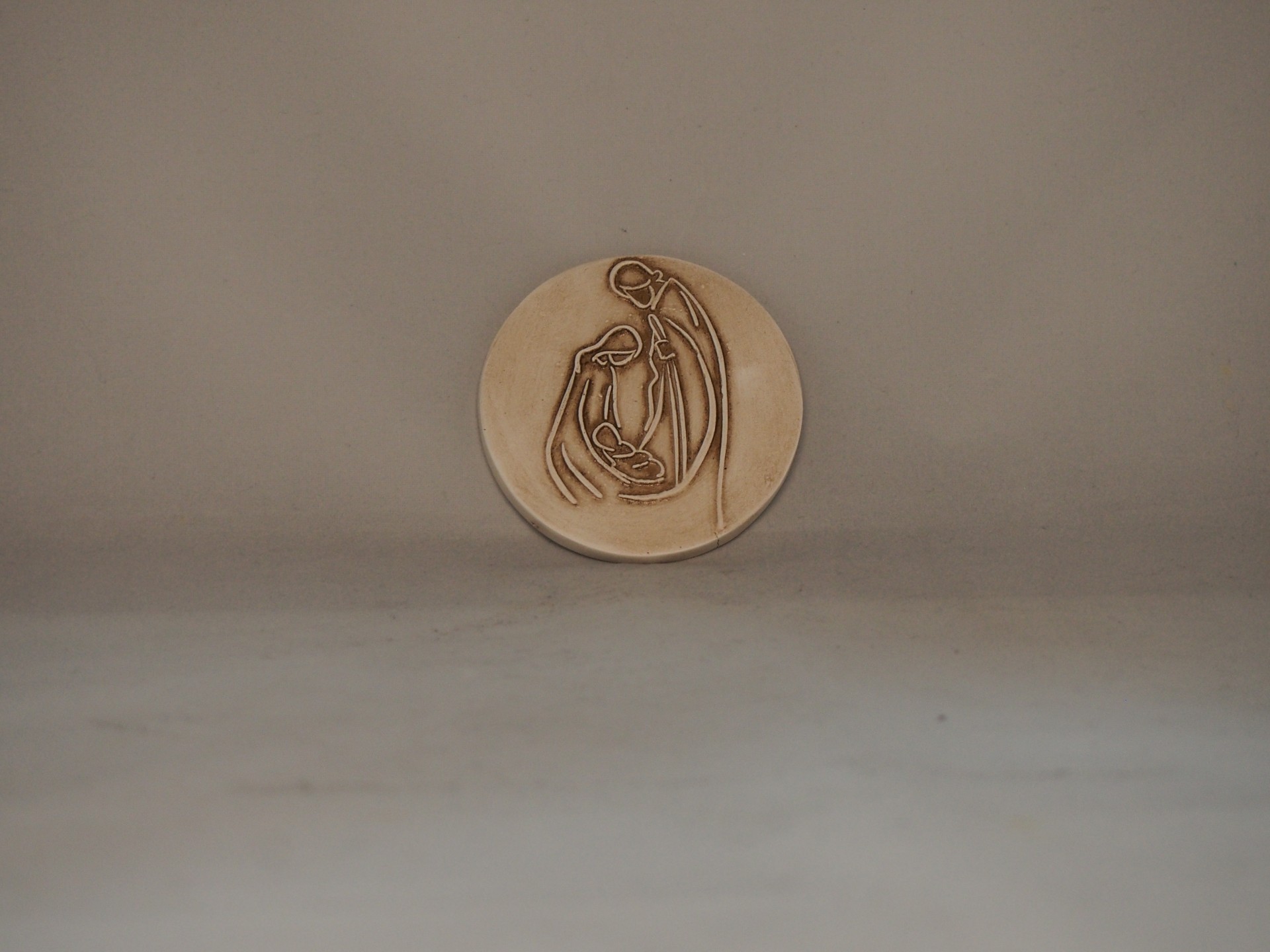 Medalha BOAS FESTAS em Faiança duas faces 8cm  Pintado em patine