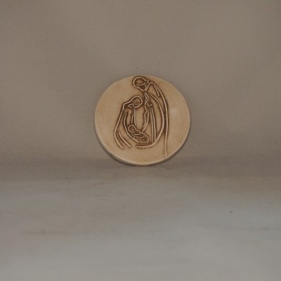 Medalha BOAS FESTAS em Faiança duas faces 8cm  Pintado em patine