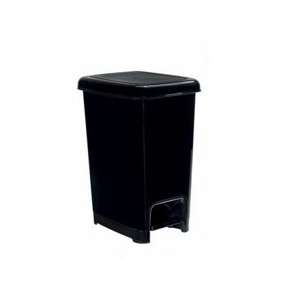 Contentor de lixo preto em plástico com tampa e pedal