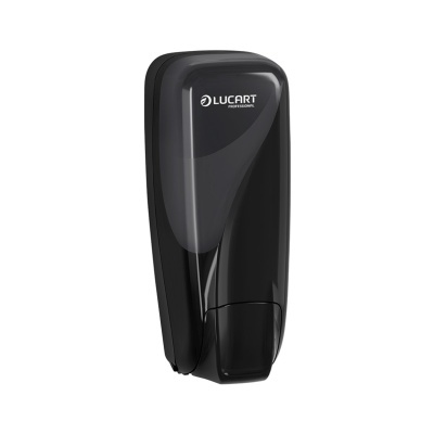 Dispenser preto de parede para sabão líquido com texto LUCART PROFESSIONAL