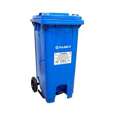 Contentor de lixo azul de 120 litros com rodas e tampa